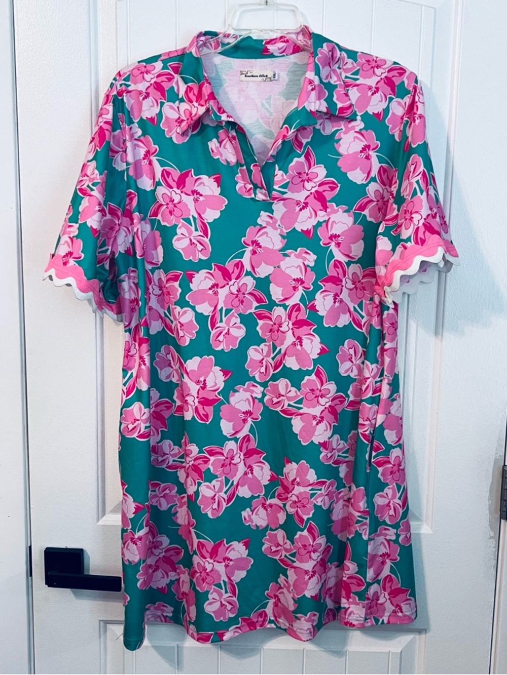 Southern Stitch Floral Pink & Teal Short Sleeve Dress XXL